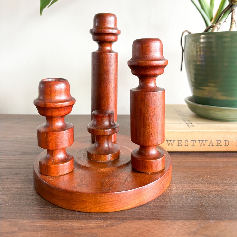 Vintage MCM Teakwood Candle Holder